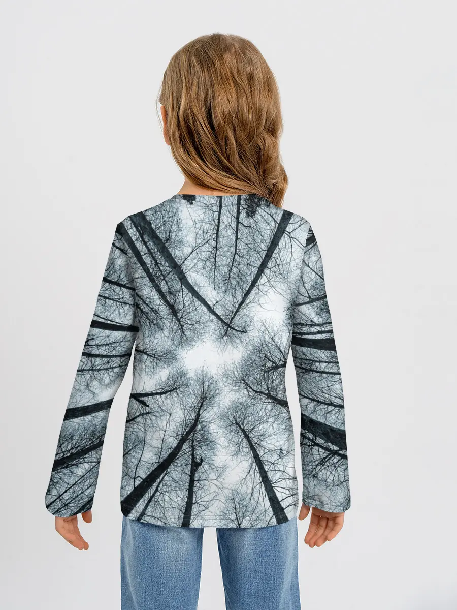 Детский лонгслив / Деревья вид снизу мрачный