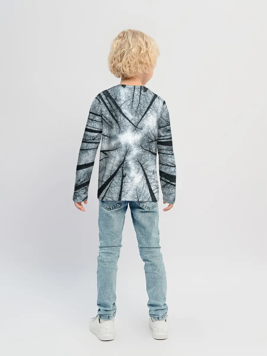 Детский лонгслив / Деревья вид снизу мрачный