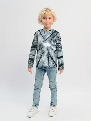 Детский лонгслив / Деревья вид снизу мрачный