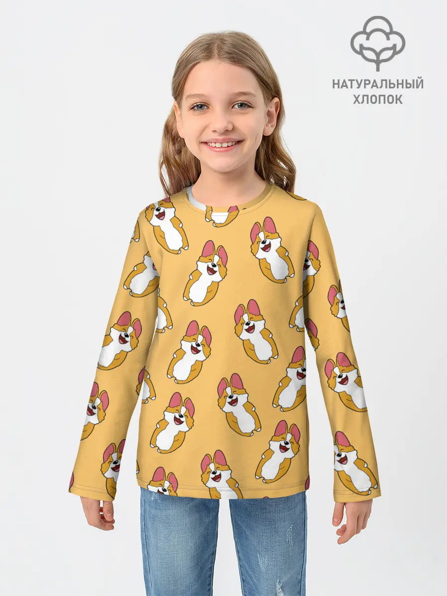 Детский лонгслив / Радость Корги паттерн