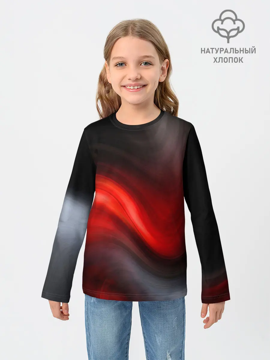 Детский лонгслив / BLACK RED WAVES | АБСТРАКЦИЯ