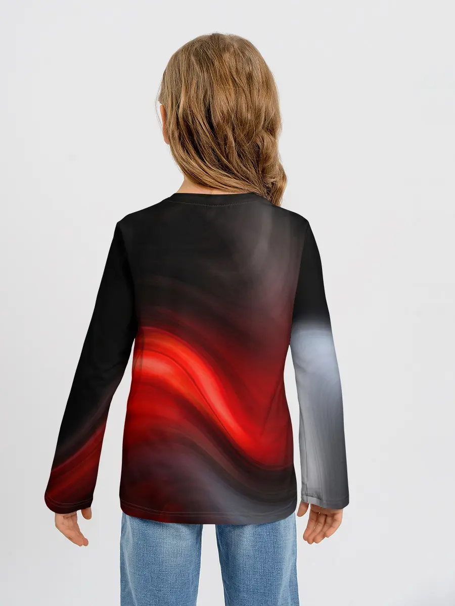 Детский лонгслив / BLACK RED WAVES | АБСТРАКЦИЯ
