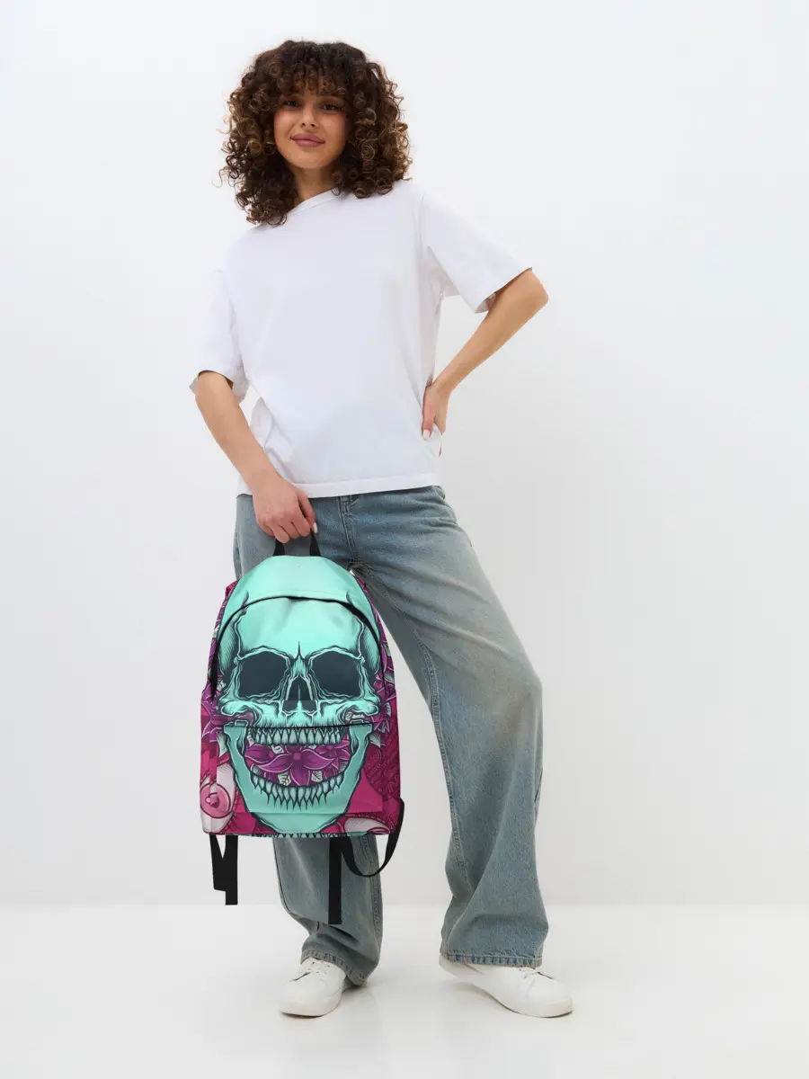 Рюкзак джинсовый / Череп в цветах