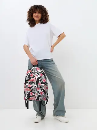 Рюкзак джинсовый / фламинго и попугаи