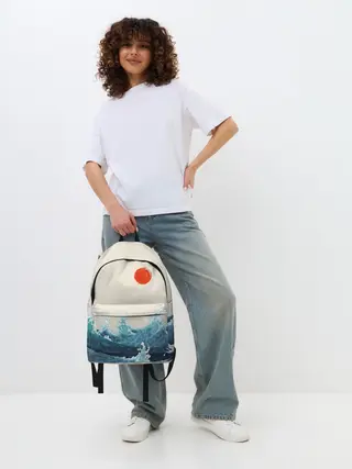 Рюкзак джинсовый / Японский Стиль Волны и Солнце