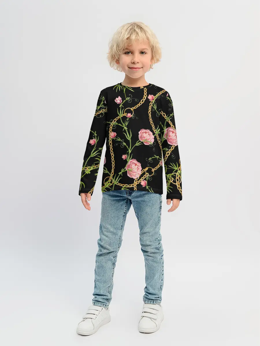 Детский лонгслив / Золотая цепь и розы