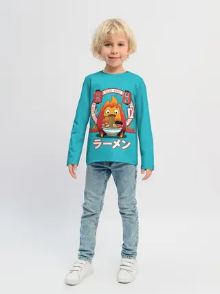Детский лонгслив / Calcifer & ramen