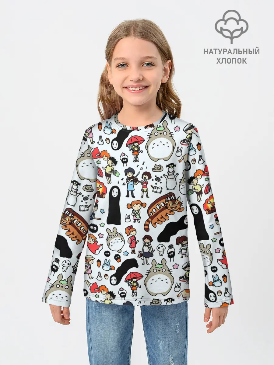 Детский лонгслив / Персонажи Миядзаки паттерн