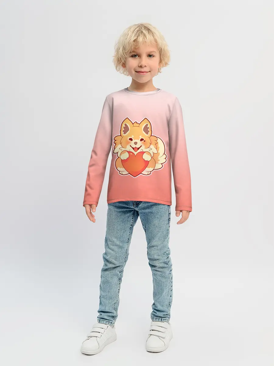 Детский лонгслив / Собака корги сердечко милота