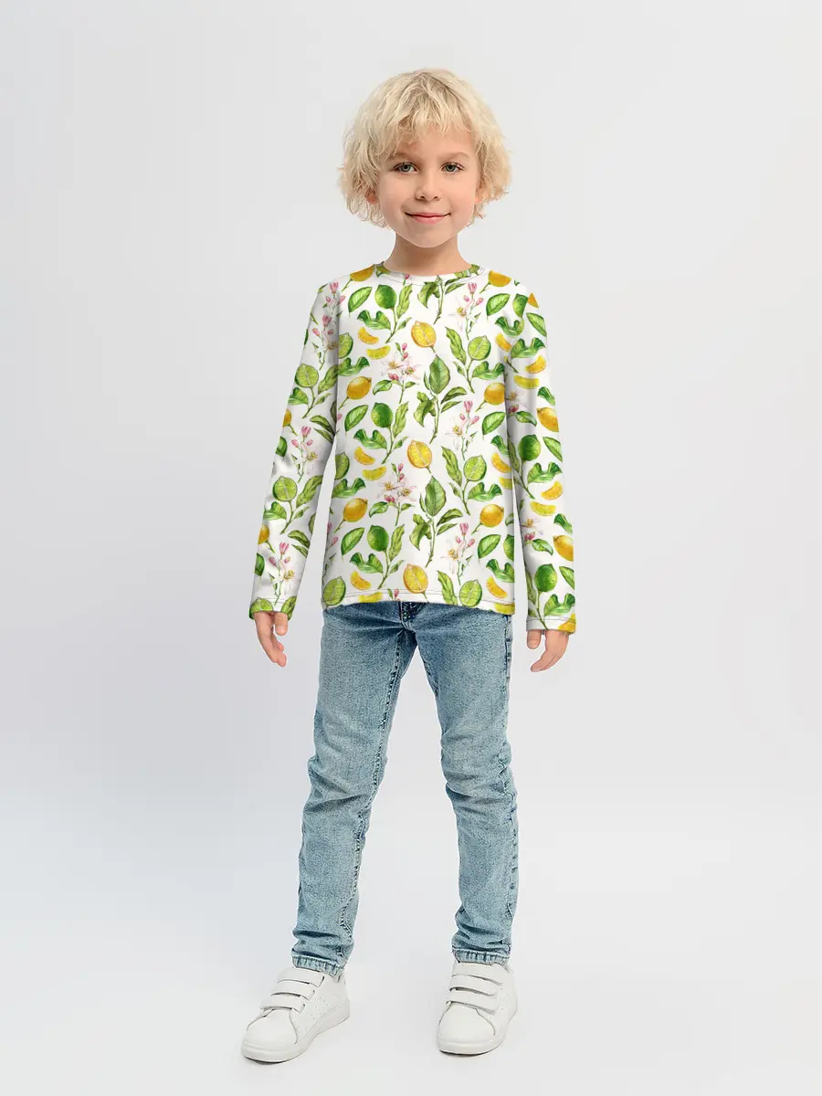 Детский лонгслив / Летний узор лимон ветки листья