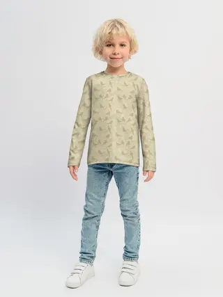 Детский лонгслив / Бежевый принт силуэты птичек