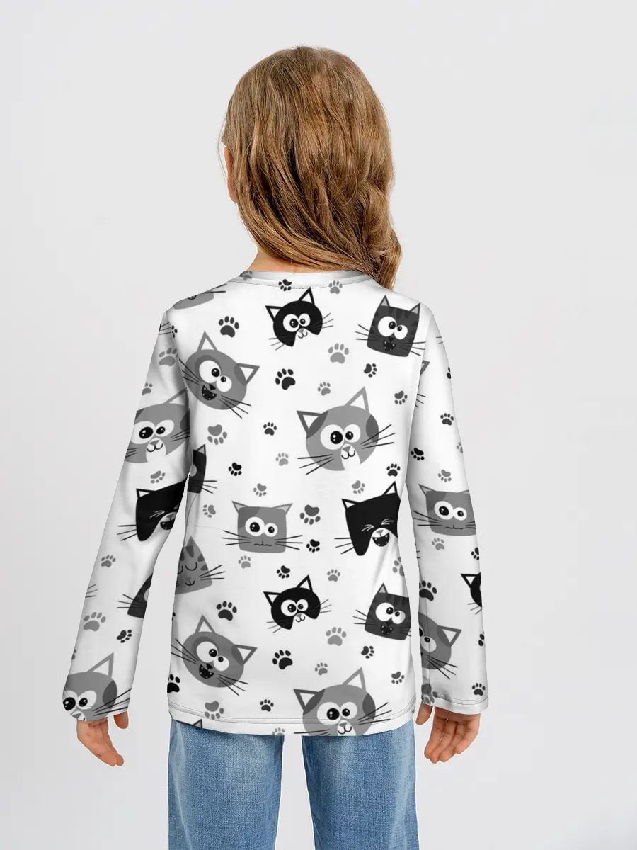 Детский лонгслив / Котики | ЧБ