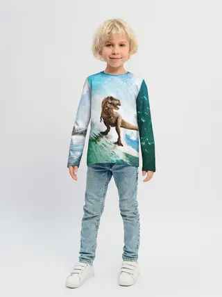 Детский лонгслив / Тираннозавр REX | Серфинг
