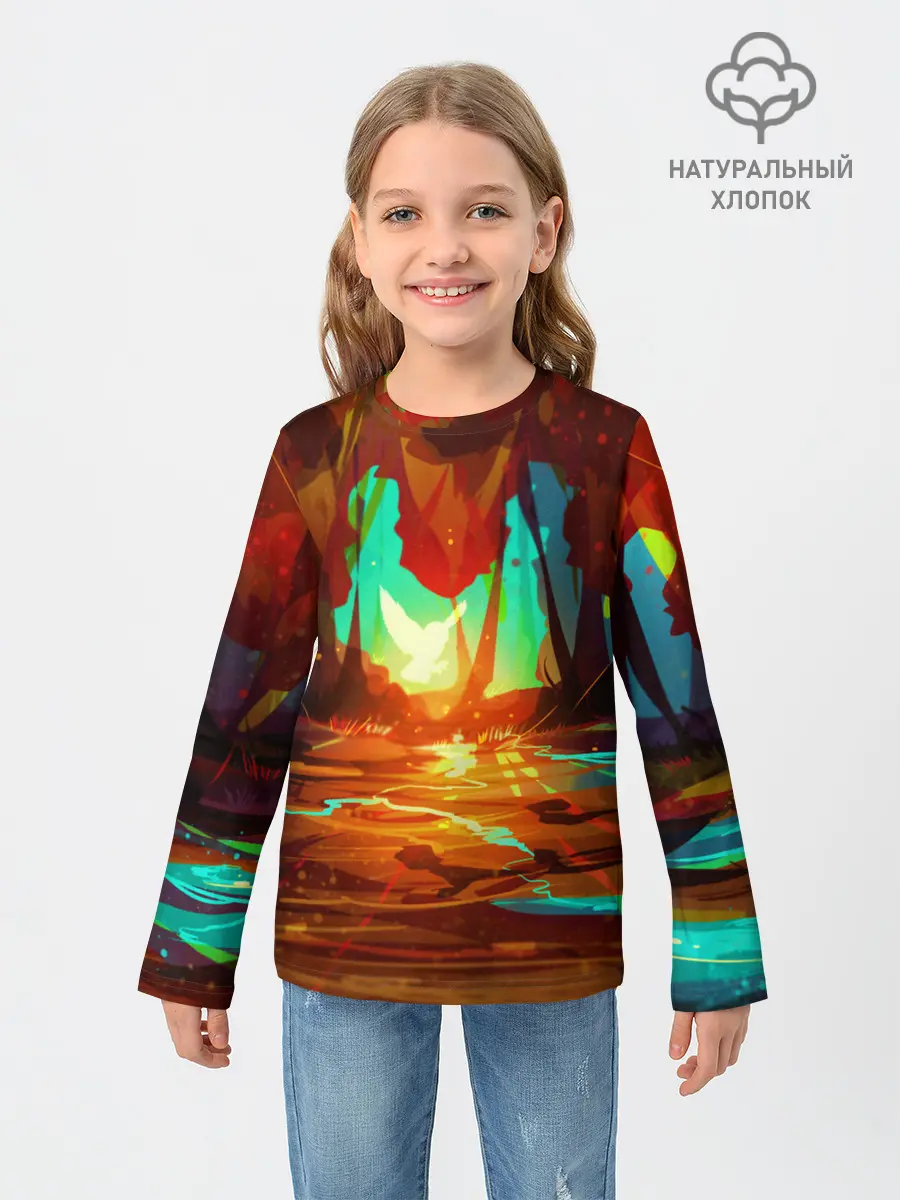 Детский лонгслив / Птица света в волшебном лесу