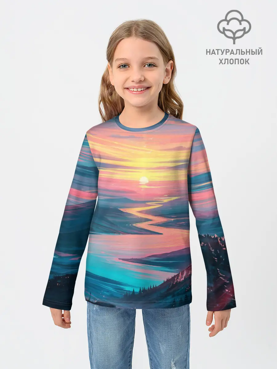 Детский лонгслив / Извилистая река закат природа