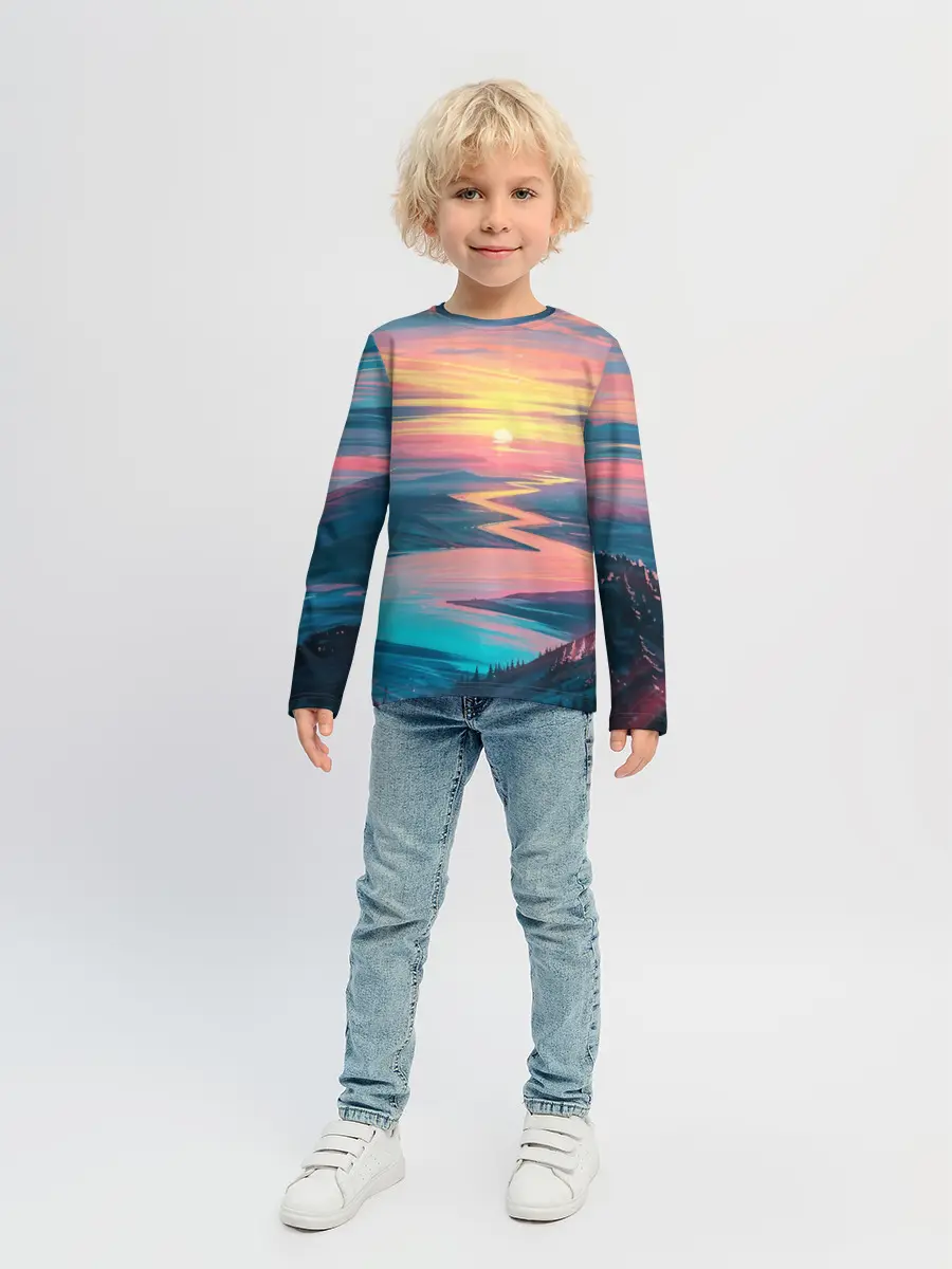 Детский лонгслив / Извилистая река закат природа
