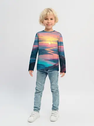 Детский лонгслив / Извилистая река закат природа