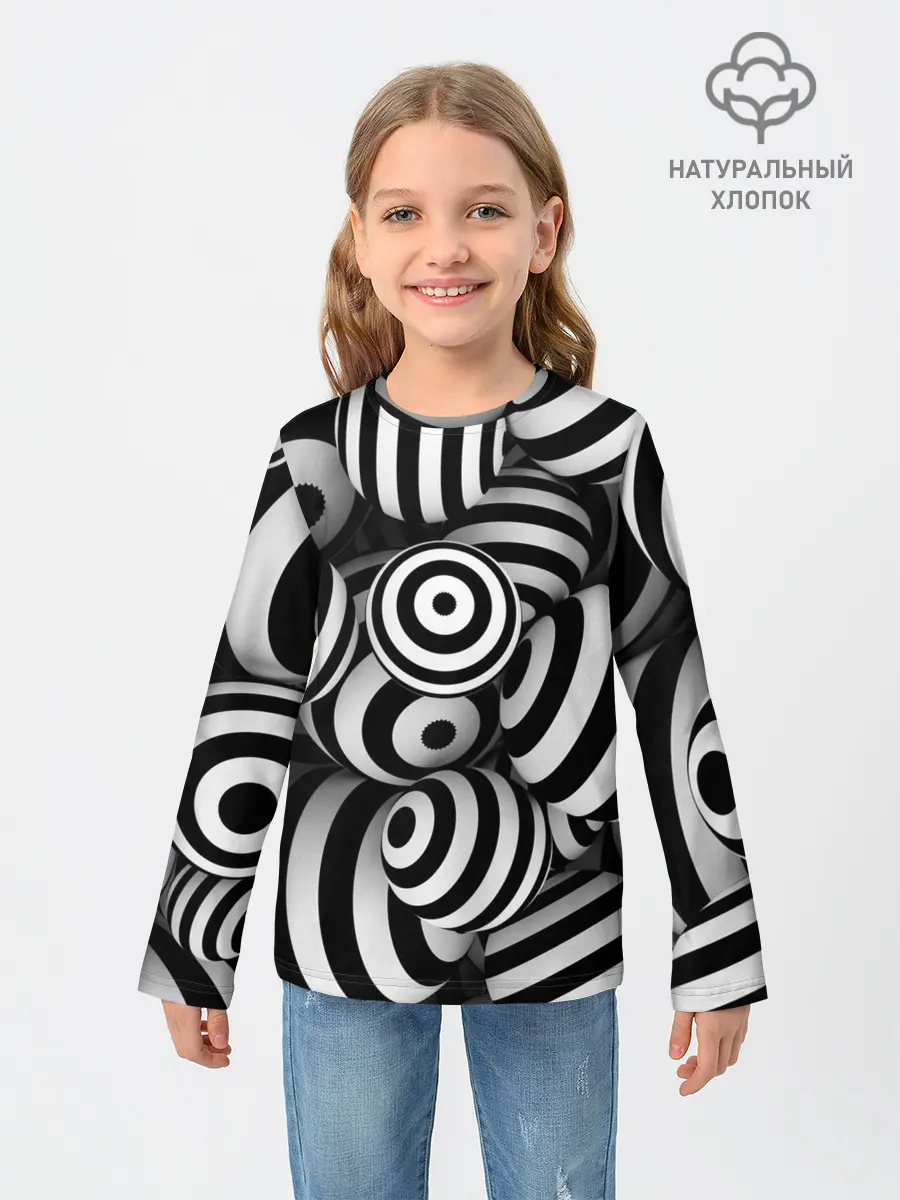 Детский лонгслив / Полосатые 3D круги