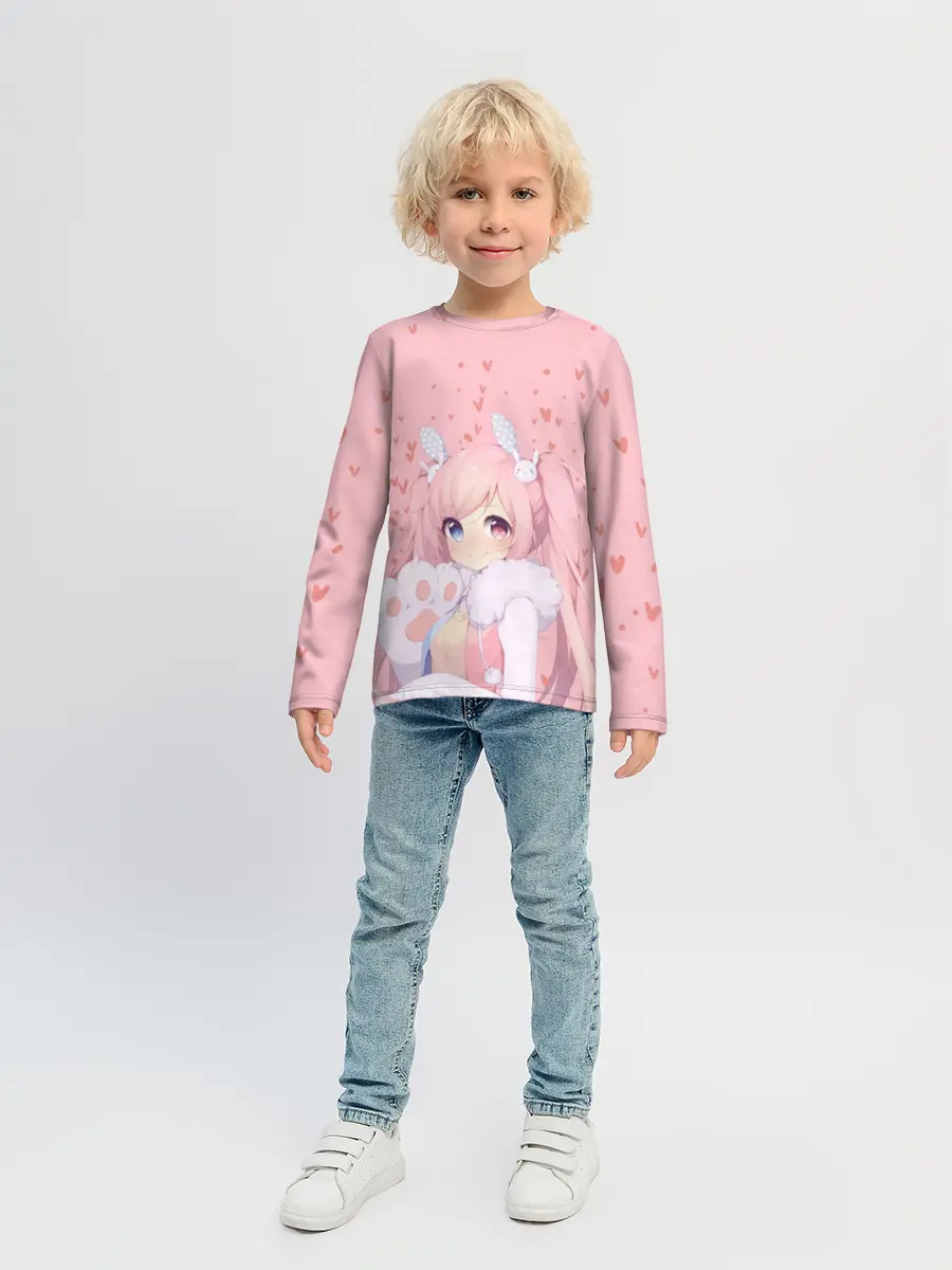 Детский лонгслив / Catgirl pink