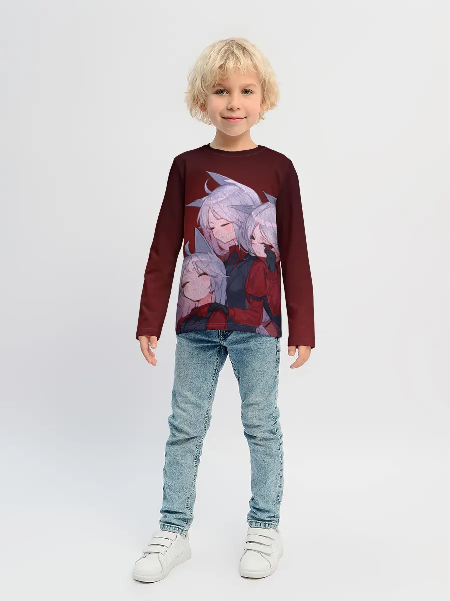 Детский лонгслив / Cerberus обнимаются втроем Helltaker