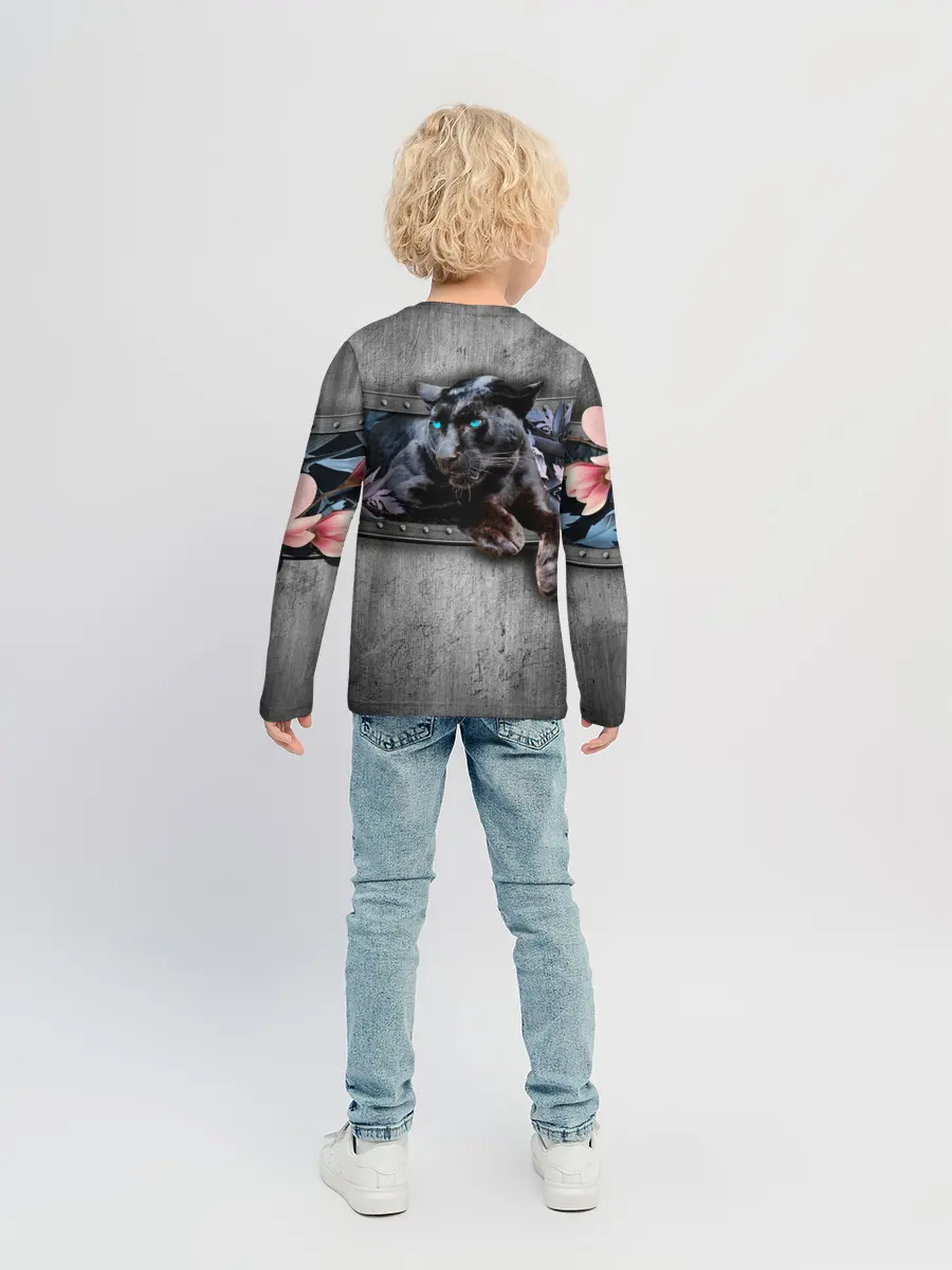 Детский лонгслив / Пантера и цветы