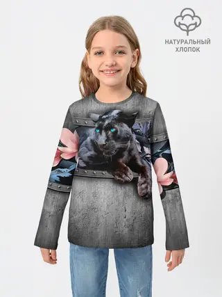 Детский лонгслив / Пантера и цветы
