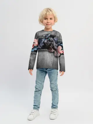 Детский лонгслив / Пантера и цветы