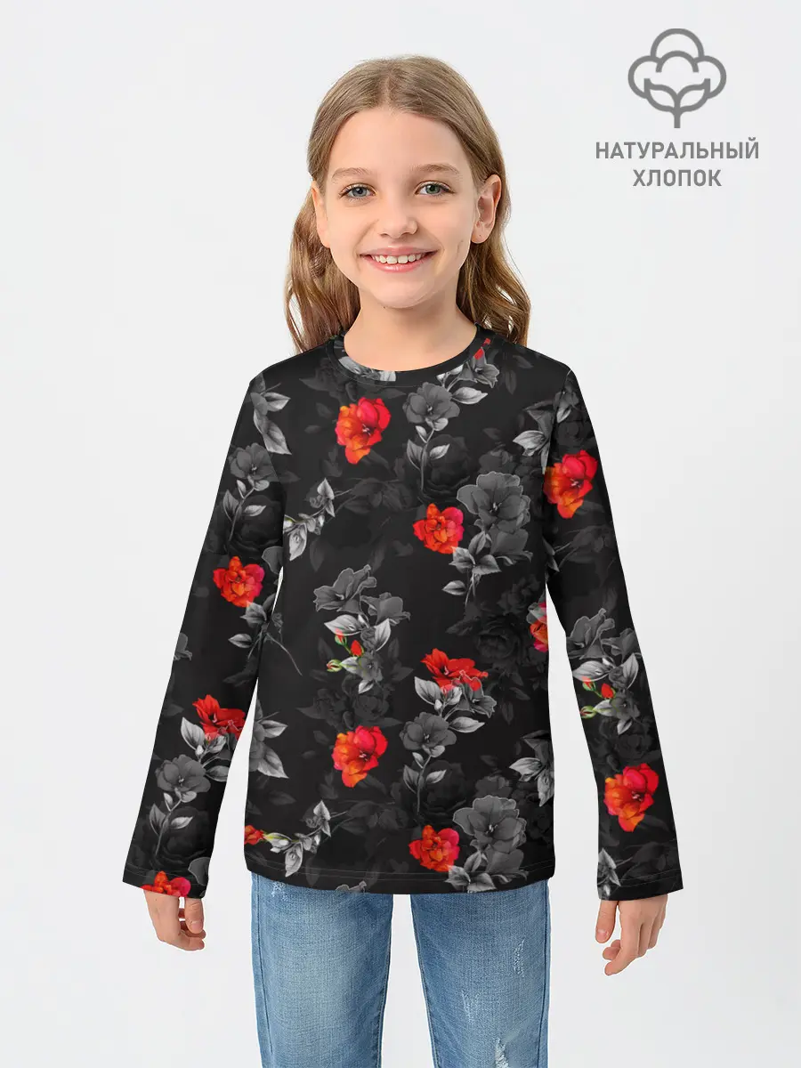 Детский лонгслив / Красные цветы