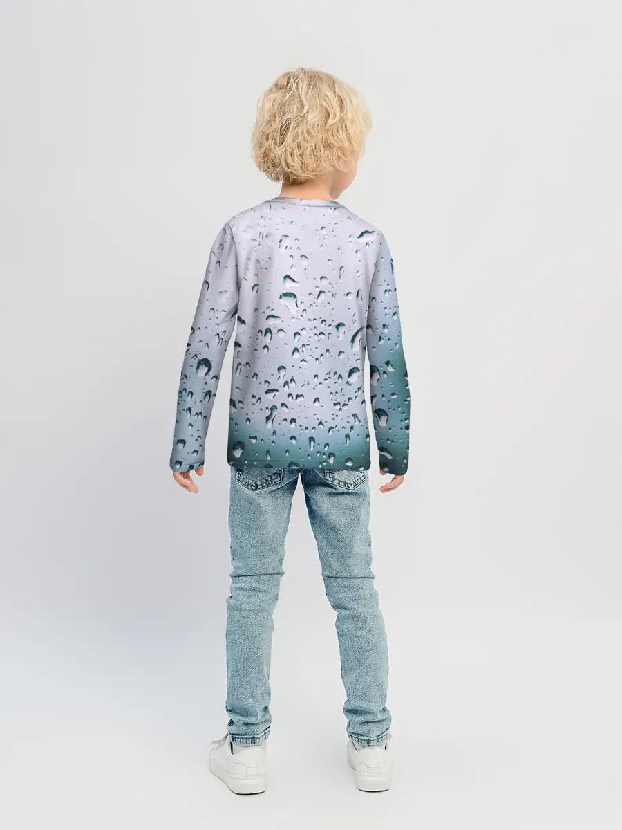 Детский лонгслив / Капли окно стекло дождь серо