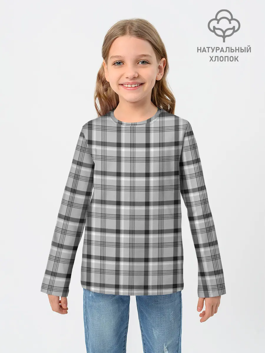 Детский лонгслив / Черная клеточка
