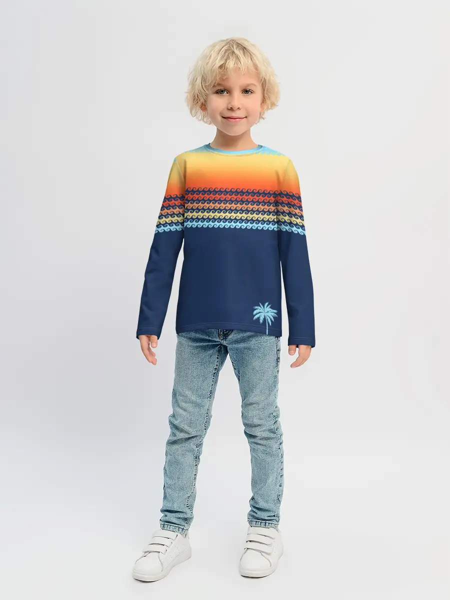 Детский лонгслив / Летние волны и пальма
