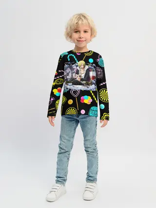 Детский лонгслив / Винсмок Санджи. Фон со сладостями