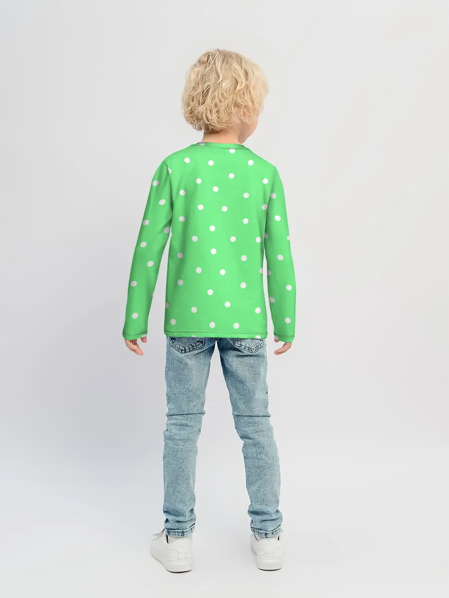 Детский лонгслив / Горошек на зеленом