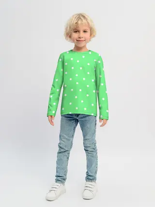 Детский лонгслив / Горошек на зеленом