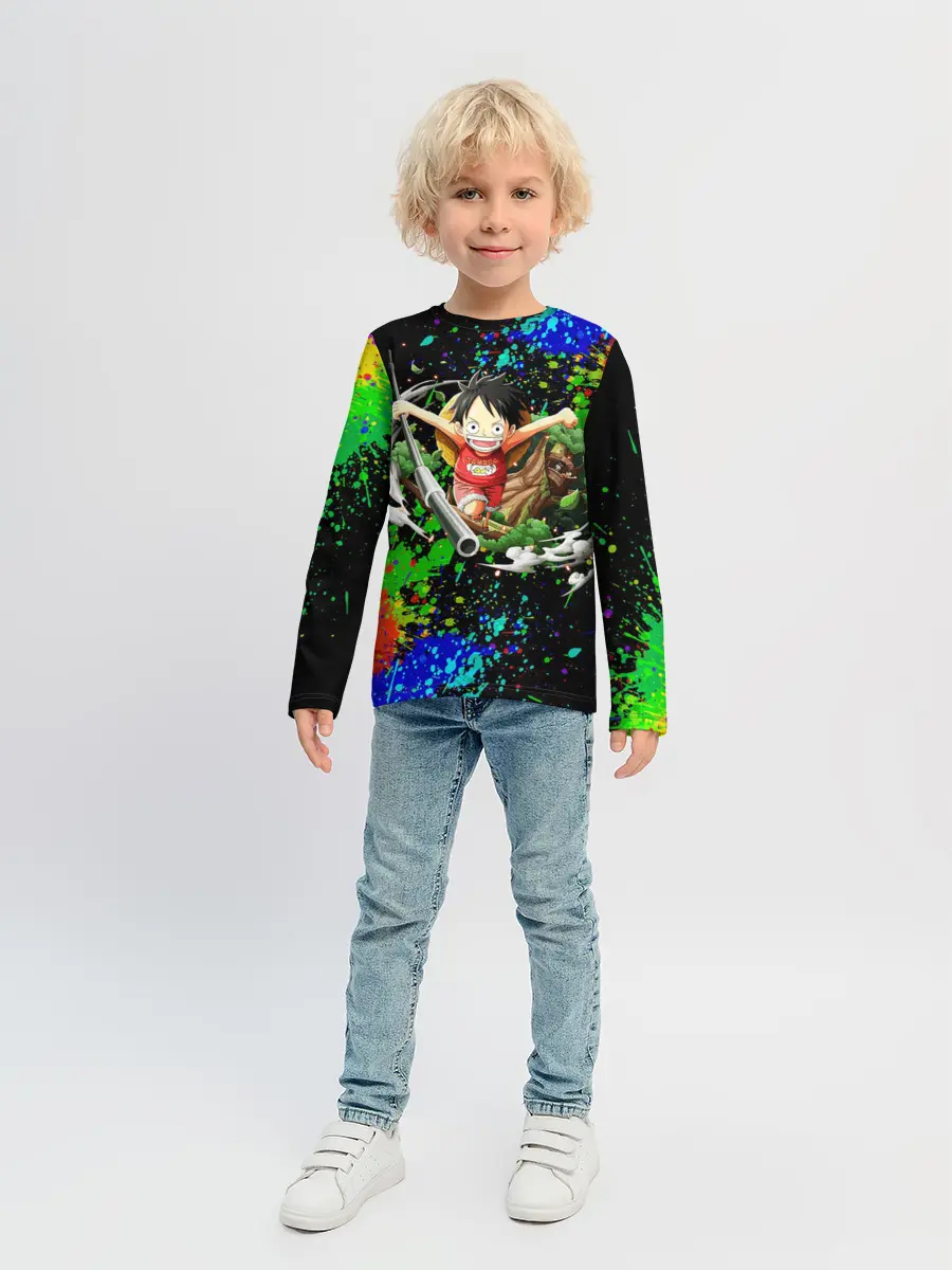 Детский лонгслив / Врывающийся Монки. Радужный фон