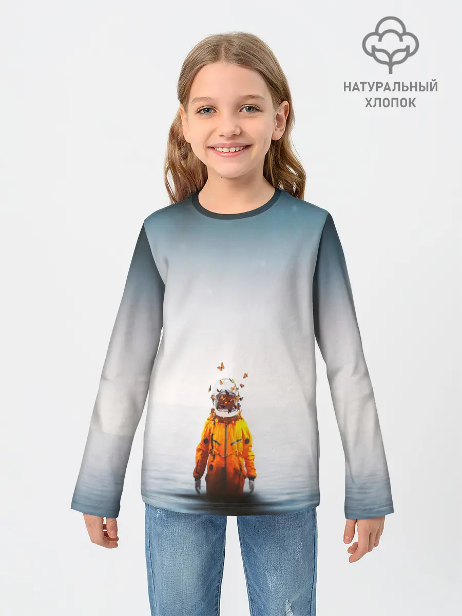Детский лонгслив / КОСМОНАВТ В МОРЕ