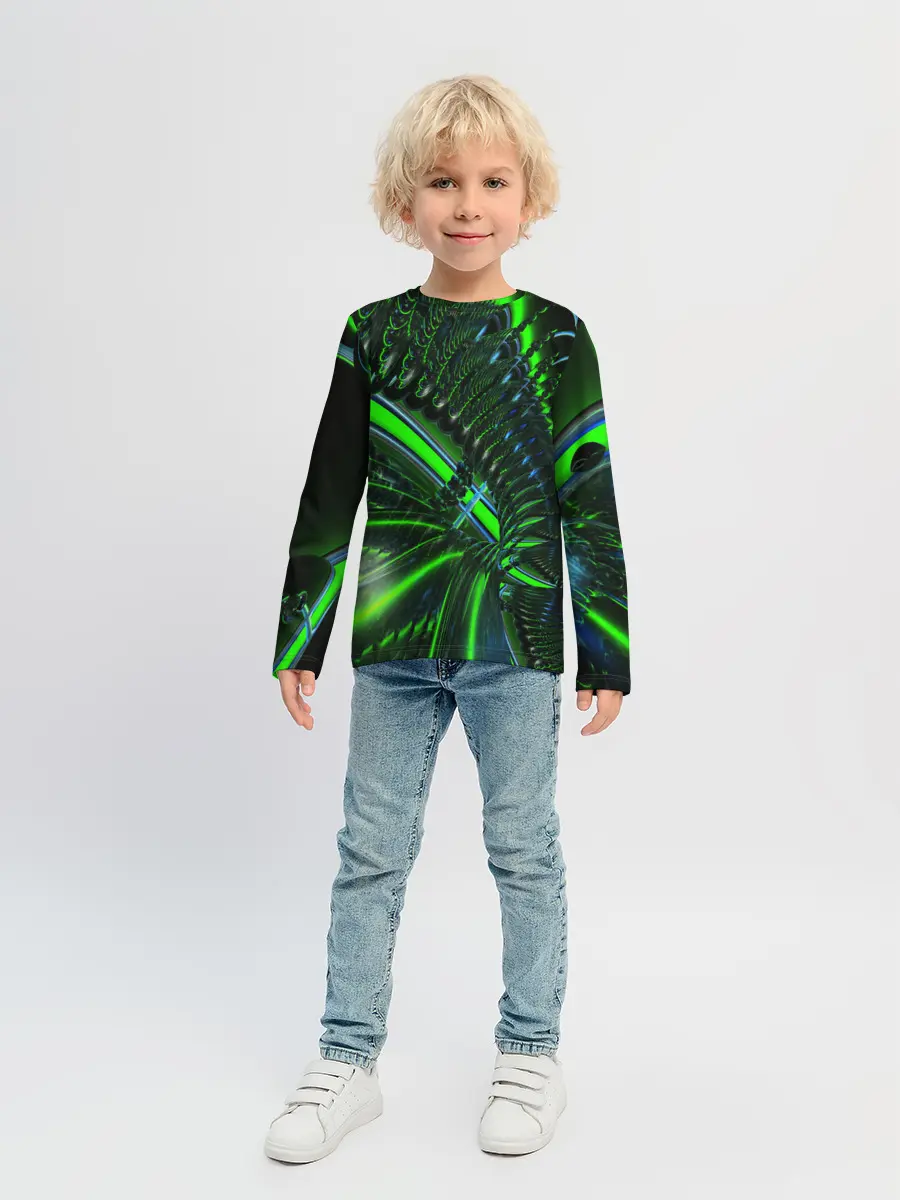 Детский лонгслив / DIGITAL NEON GREEN