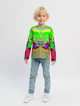 Детский лонгслив / КИСЛОТНЫЙ ФРАКТАЛ ГЕОМЕТРИЯ