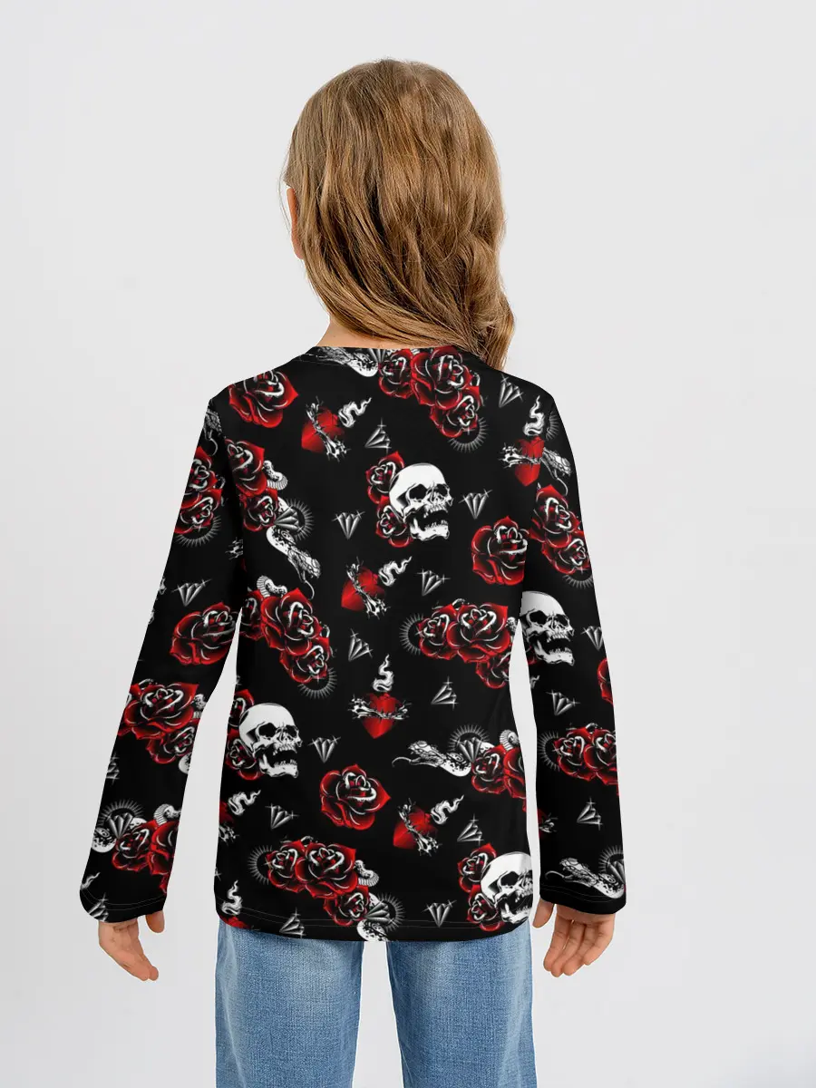 Детский лонгслив / Черепа и розы