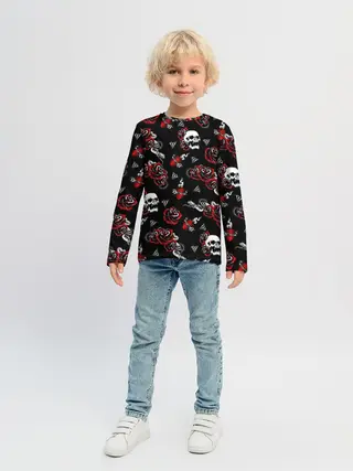 Детский лонгслив / Черепа и розы