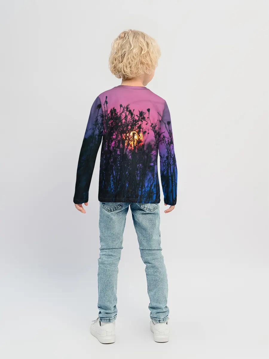 Детский лонгслив / Трава растения закатный свет