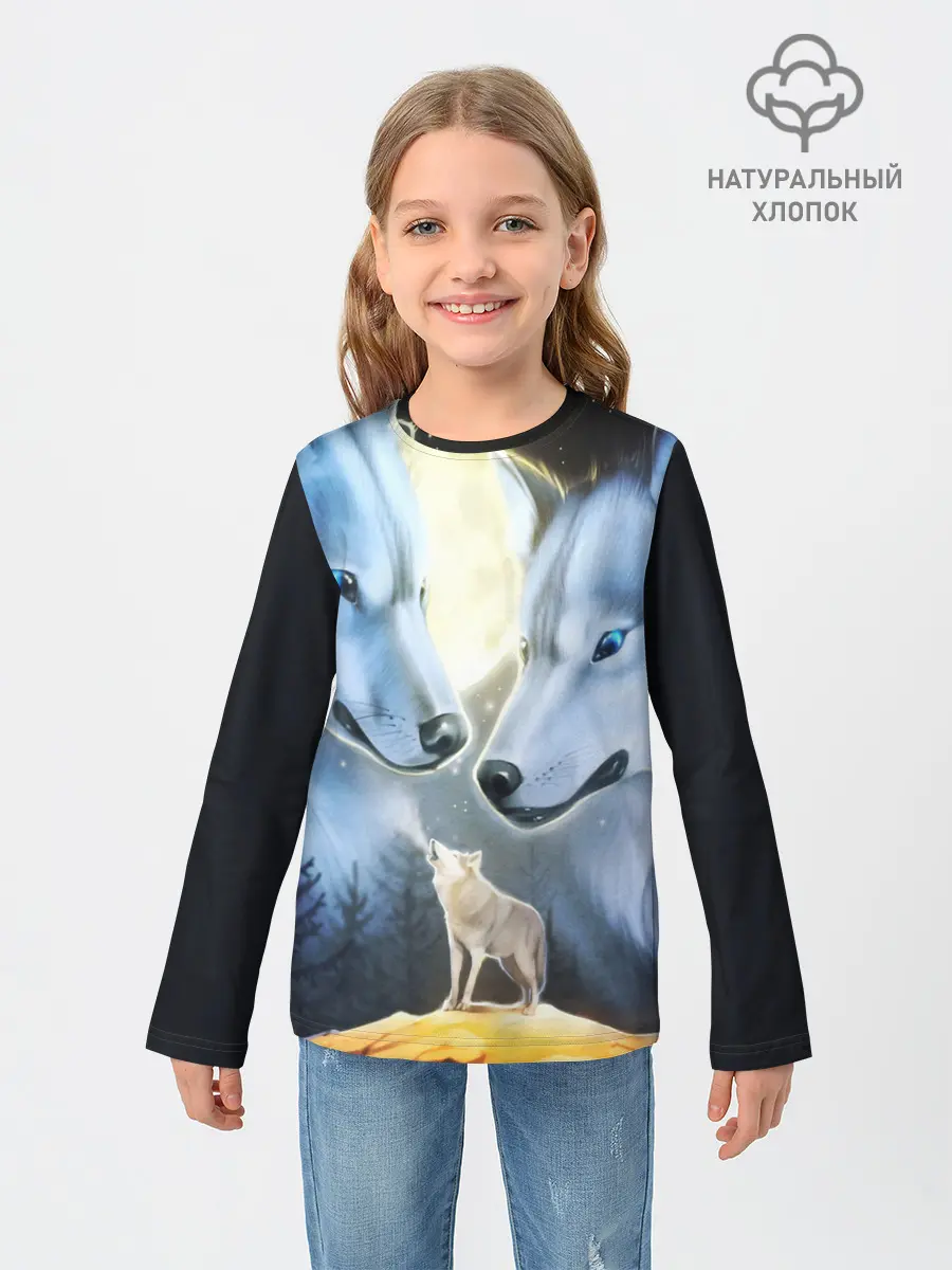 Детский лонгслив / ВОЛК В НОЧИ