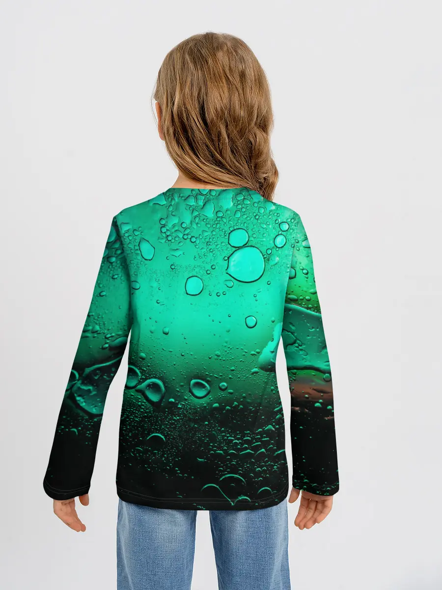 Детский лонгслив / Зеленые капли клетки