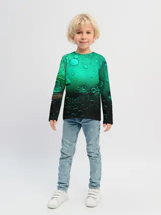 Детский лонгслив / Зеленые капли клетки