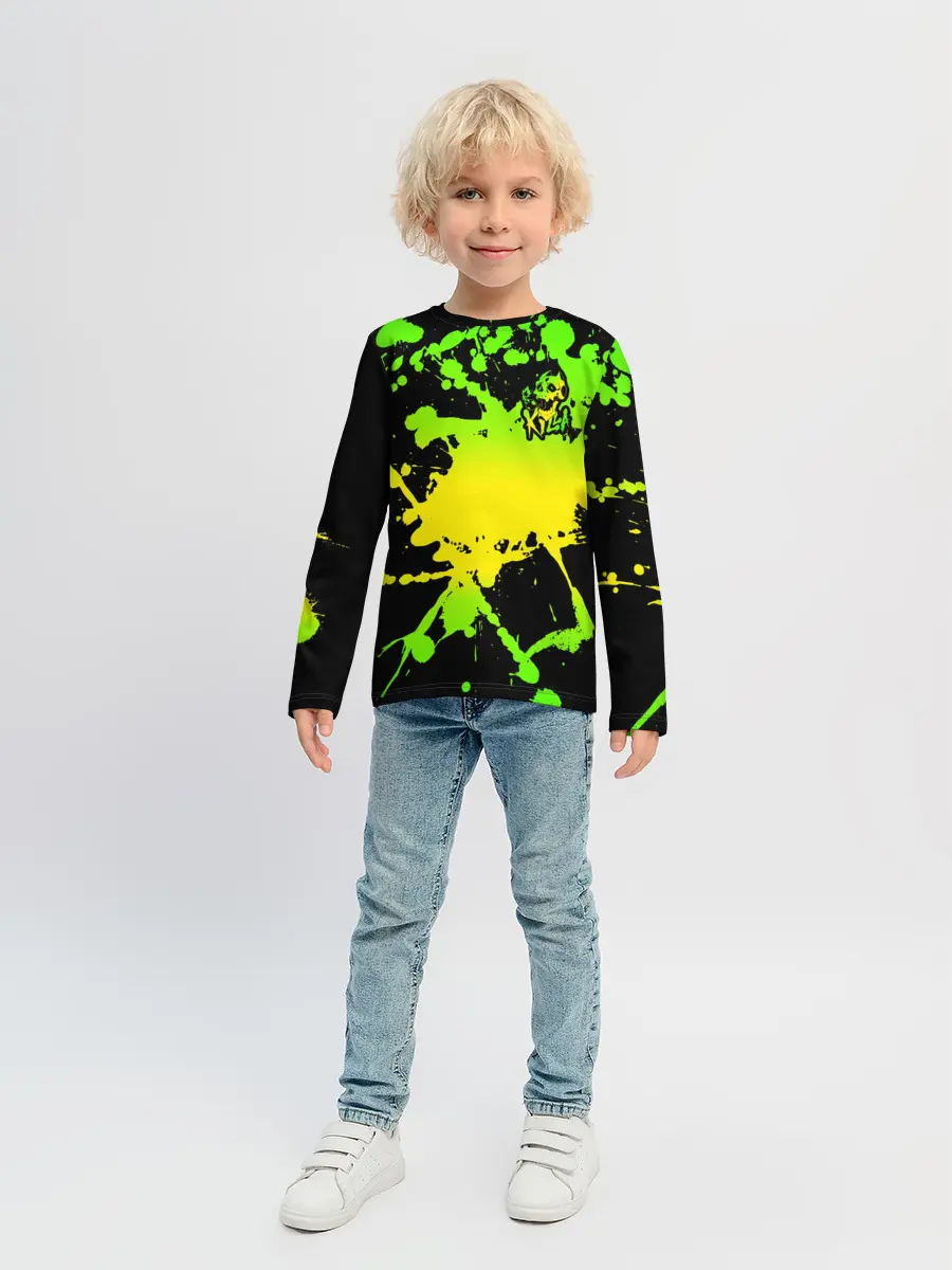 Детский лонгслив / KILLA зеленые брызги