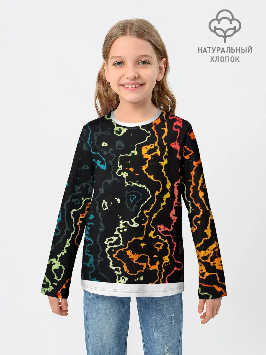 Детский лонгслив / линий,цветной,черный