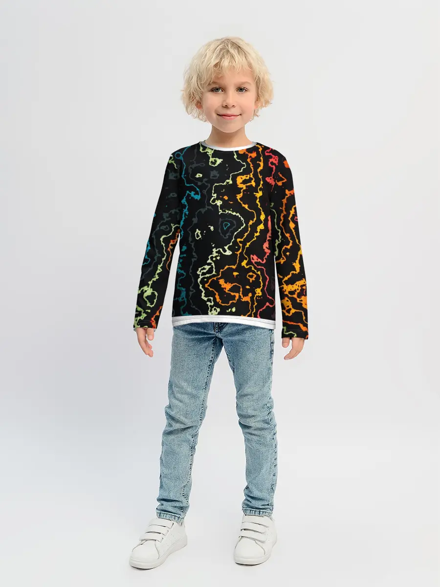 Детский лонгслив / линий,цветной,черный