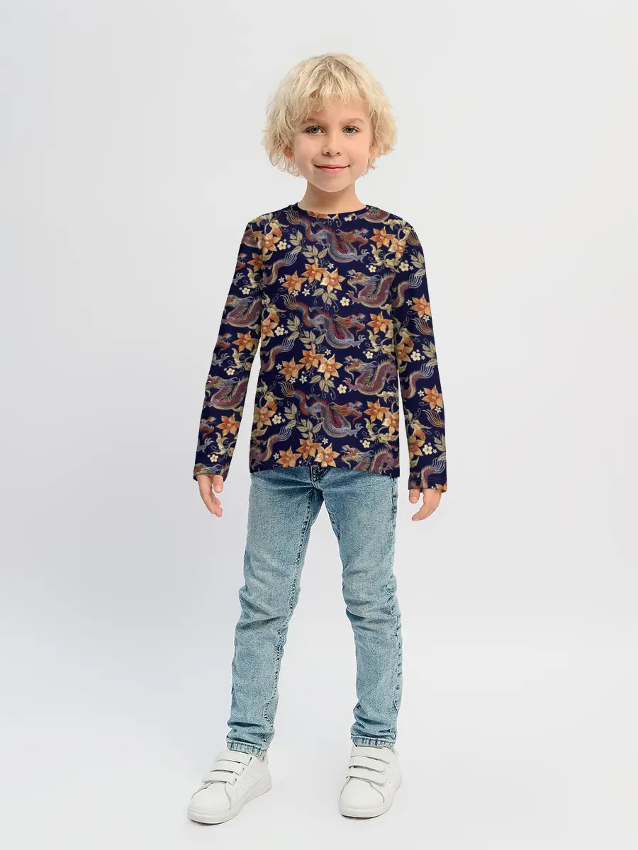 Детский лонгслив / Драконы и цветы