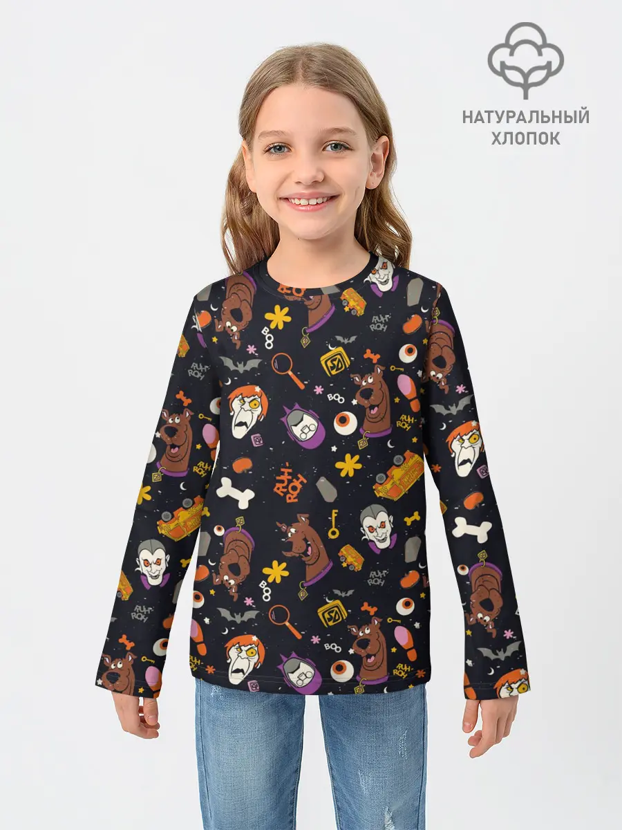 Детский лонгслив / Скуби-Ду Хэллоуин паттерн