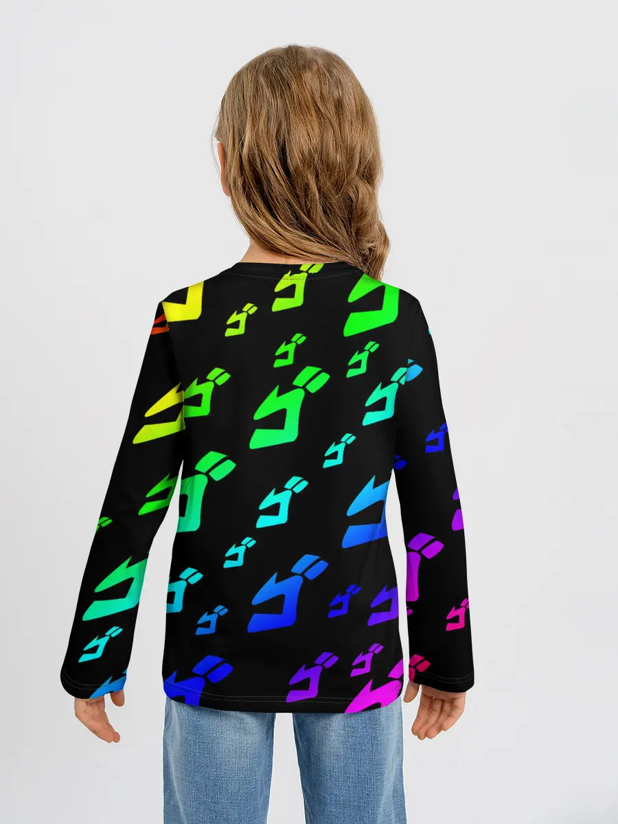 Детский лонгслив / Радужный Паттерн Лого ДжоДжо